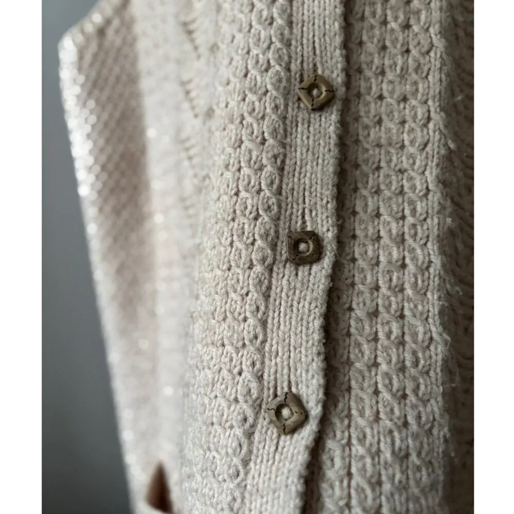 1990s Handknit Wool Vest | Vintage Cream Sweater Vest - Picture 2 of 4